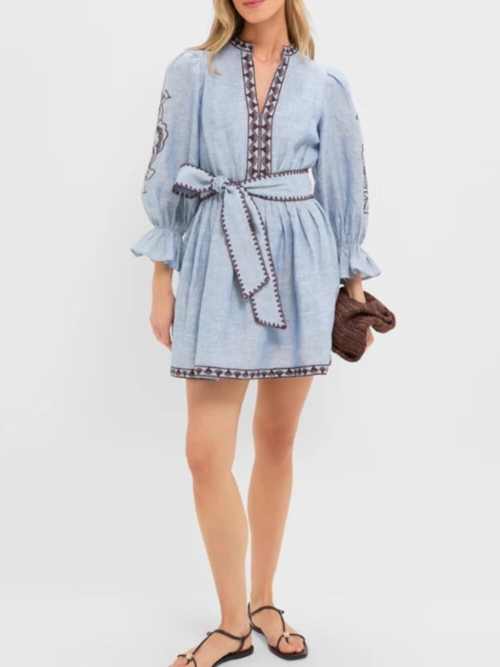 Hyacinth House Chambray Embroidered Dowling Mini Dress Size Small